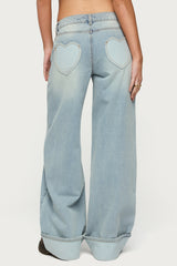 Contrast Heart Low Rise Baggy Jeans