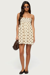 Polka Dot Linen Look Mini Dress