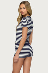 Irena Striped Button Up Knit Top