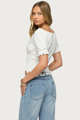 Emanuelle Smocked Boat Neck Top