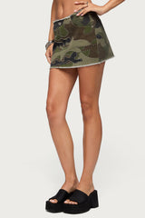 Nadyah Studded Camo Denim Mini Skirt