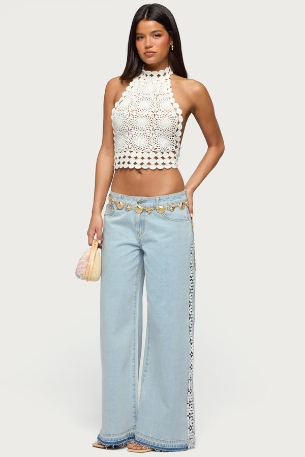Backless Crochet High Neck Halter Top view 2
