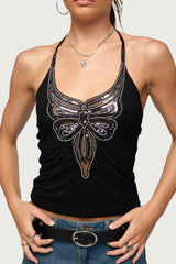 Butterfly Bead & Sequin Halter Top