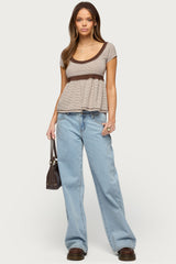 Sady Contrast Striped Babydoll Top