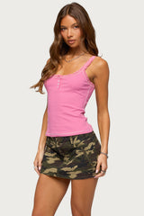 Contrast Stitched Lacey Henley Top
