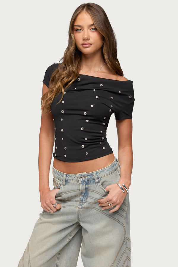 Bijou Metal Snap Cowl Neck Top view 1
