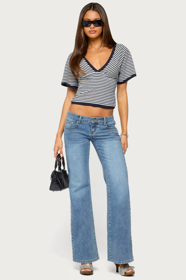 Primrosa Striped V Neck Flutter Top view 2