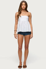 Linen Look Strapless Babydoll Top