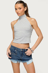 Kay Striped High Neck Halter Top