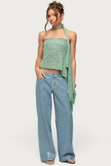 Two Piece Sequin Knit Scarf Top