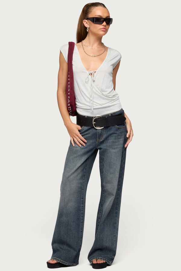 Tie Front V Neck Wrap Top view 2