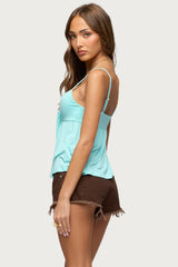 Michey Tie Front Babydoll Tank Top