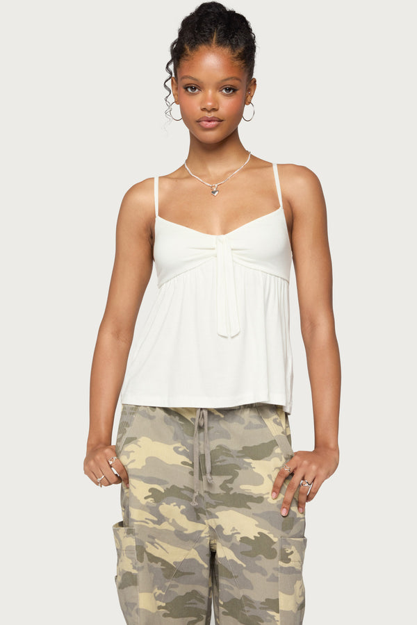 Michey Tie Front Babydoll Tank Top view 1