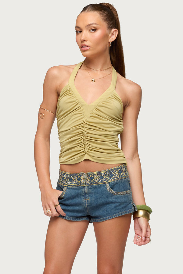 Jackey Ruched V Neck Halter Top view 1