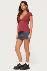 Arla Polka Dot V Neck Top
