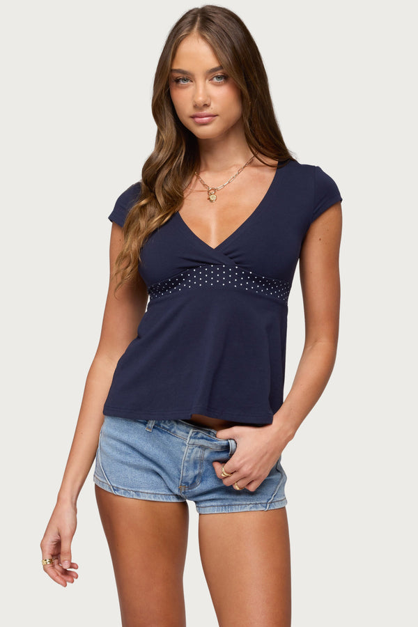 Arla Polka Dot V Neck Top view 1