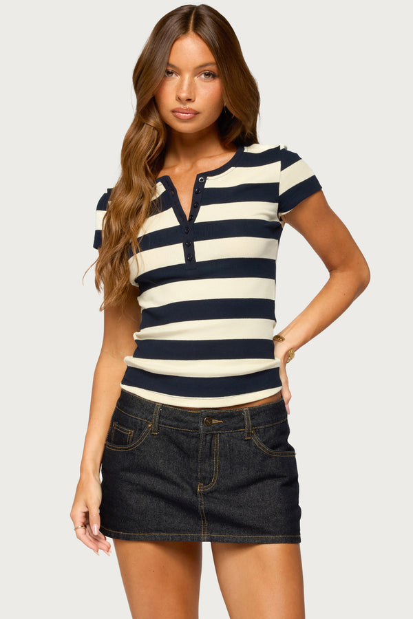 Rhianon Striped Henley Top view 1
