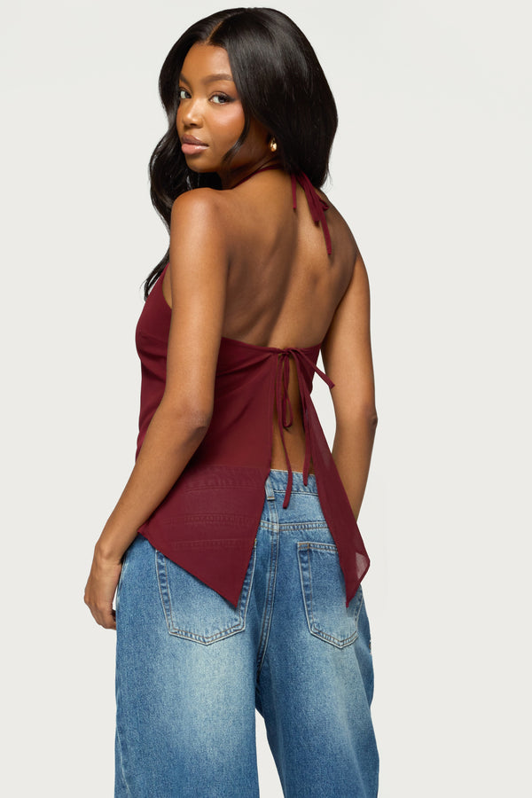 Chiffon Split Open Back Halter Top view 2