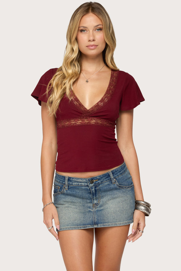 Yvetta Lacey Flutter Sleeve Top view 1