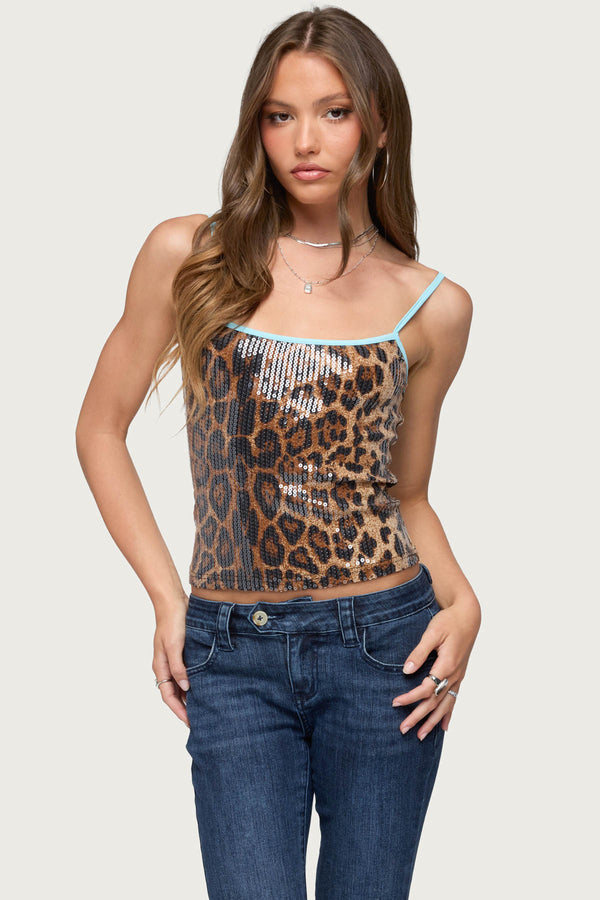 Dimitra Sequin Leopard Tank Top view 1