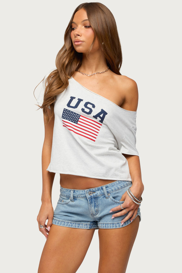 USA Babe Off Shoulder T Shirt view 2