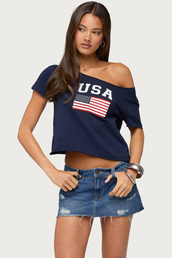 USA Babe Off Shoulder T Shirt view 1