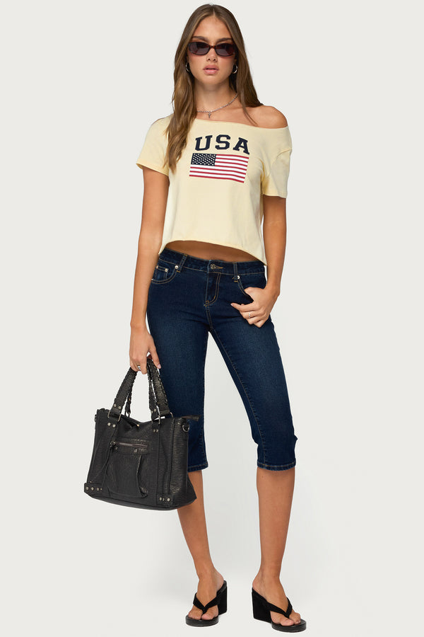 USA Babe Off Shoulder T Shirt view 2