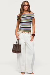 Irenea Striped Knit Off Shoulder Top