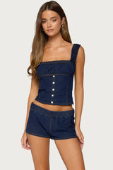 Aggie Ruched Button Denim Top
