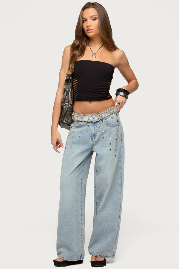 Oaklee Studded Low Rise Baggy Jeans view 1