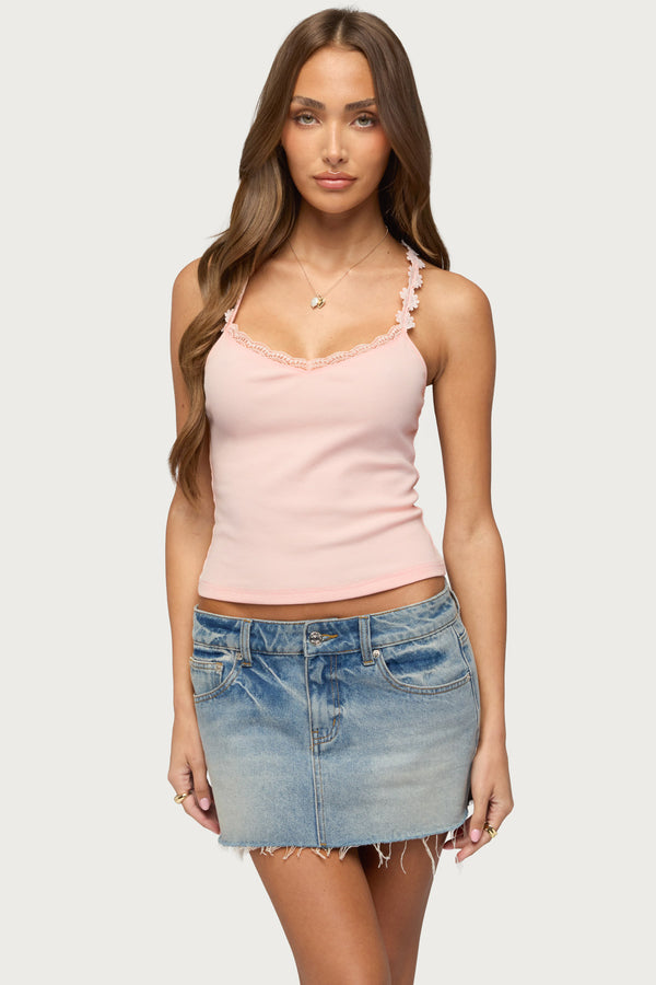 Caila Flower Lace Ribbed Tank Top view 1