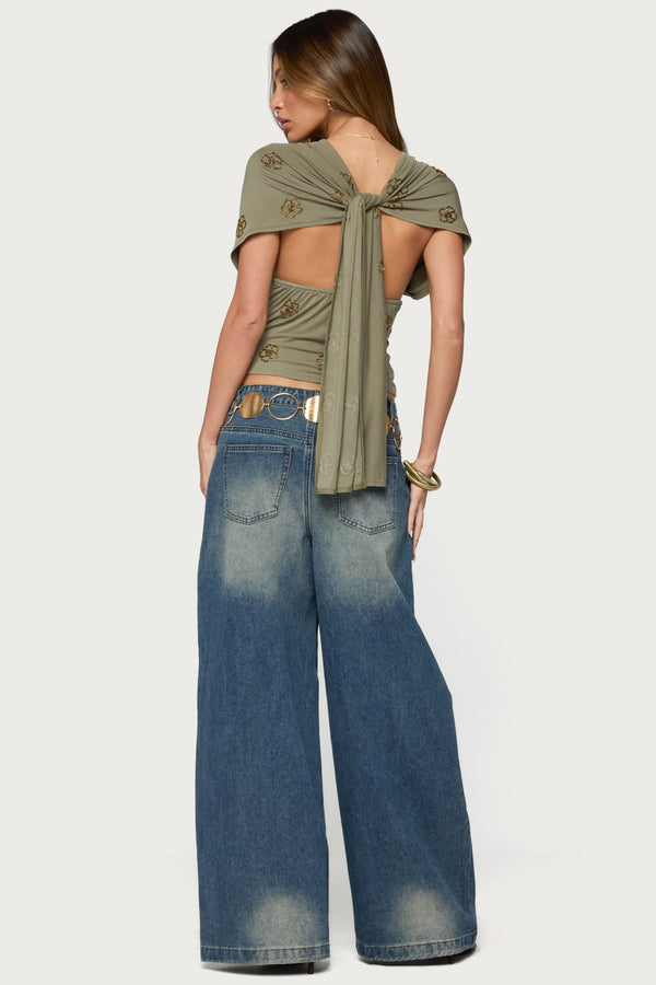Ellora Beaded Flutter Tie Top view 2