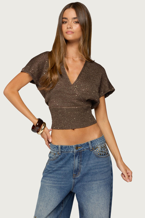Shirah Backless Sequin Knit Top view 1