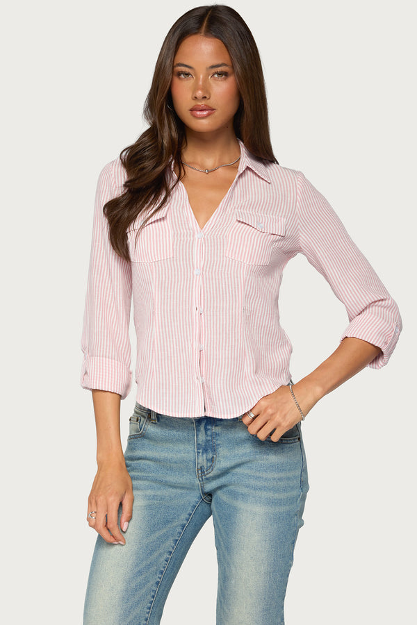 Phobe Striped Button Up Top view 1