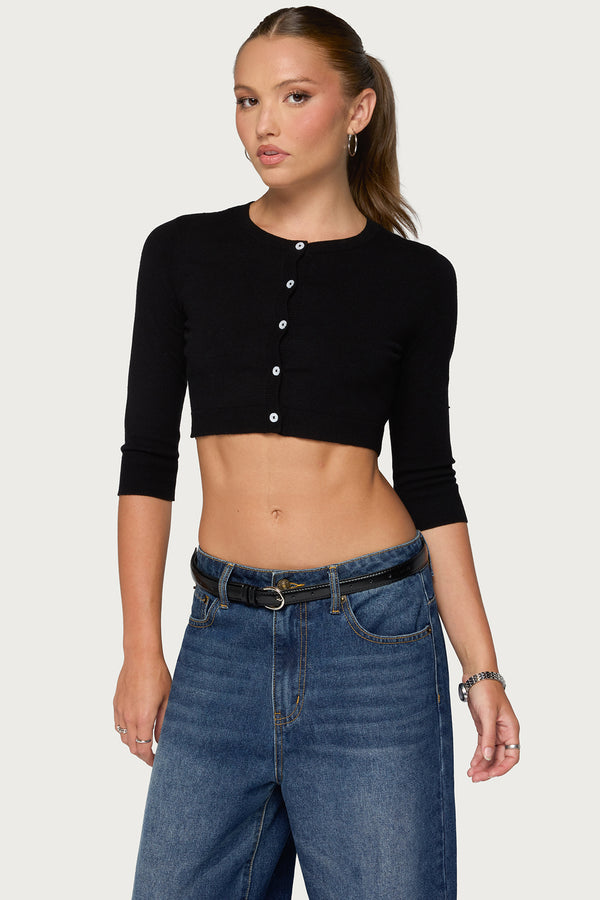 Gilba Button Up Knit Crop Top view 1