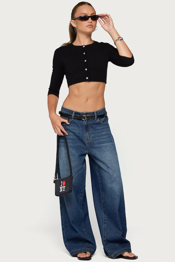 Gilba Button Up Knit Crop Top view 2