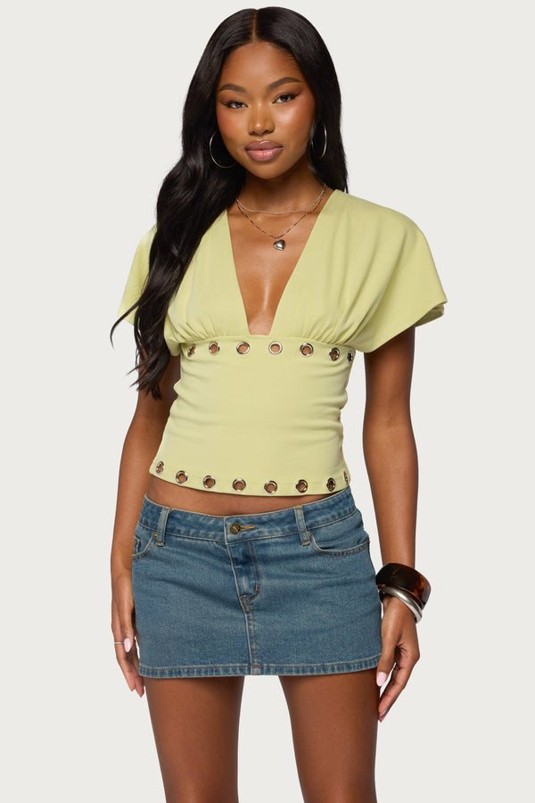 Isi Grommet Flutter Plunge Neck Top view 1