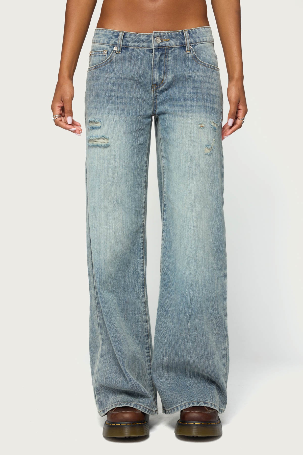 Noor Distressed Low Rise Baggy Jeans