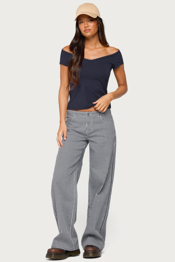 Calie Off Shoulder V Neck Top view 2