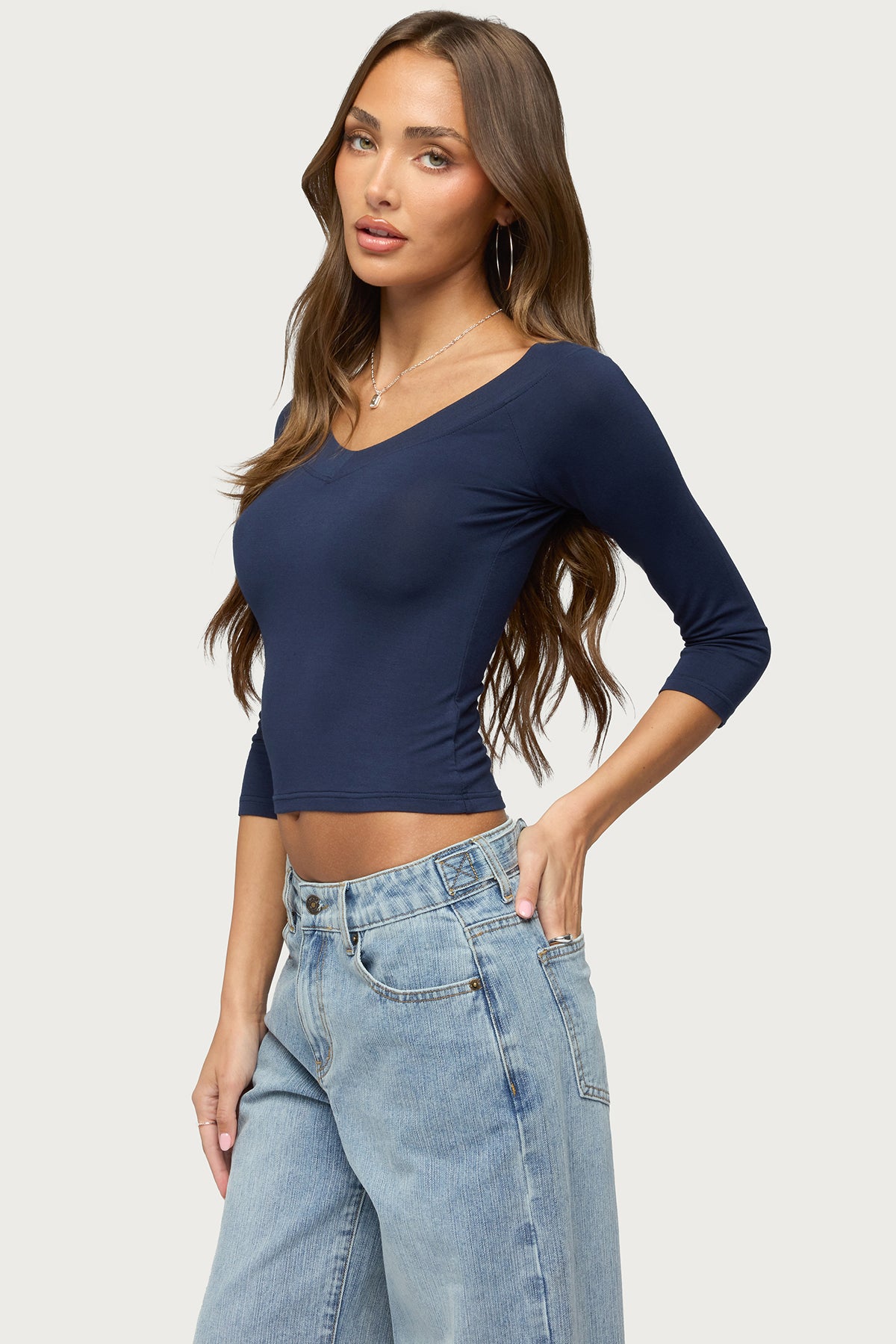 Cecilie Three-Quarter Sleeve V Neck Top