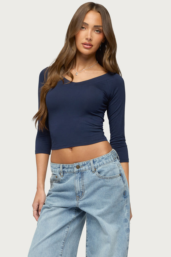 Cecilie Three-Quarter Sleeve V Neck Top view 1