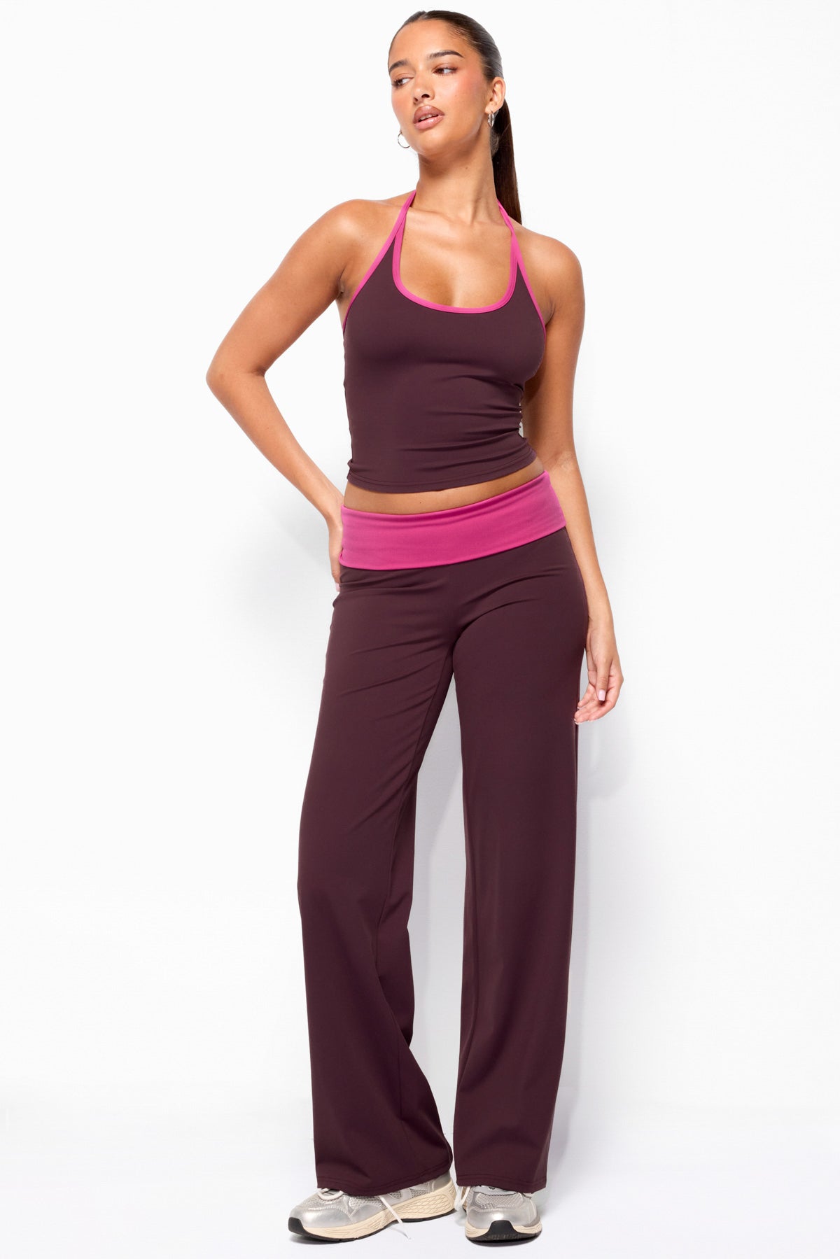 Dayna Contrast Foldover Straight Leg Pants