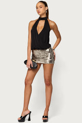 Lizah High Neck Cutout Wrap Top