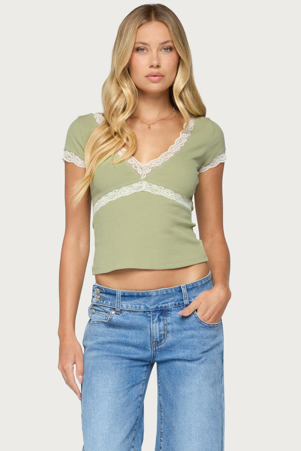 Juli Lacey Ribbed V Neck Top view 1