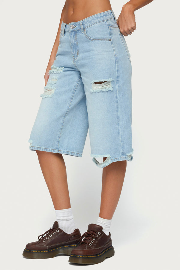 Distressed Low Rise Boyfriend Bermuda Shorts view 2