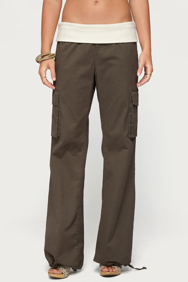 Jolee Contrast Ribbed Foldover Cargo Pants view 2