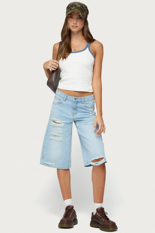 Distressed Low Rise Boyfriend Bermuda Shorts view 1