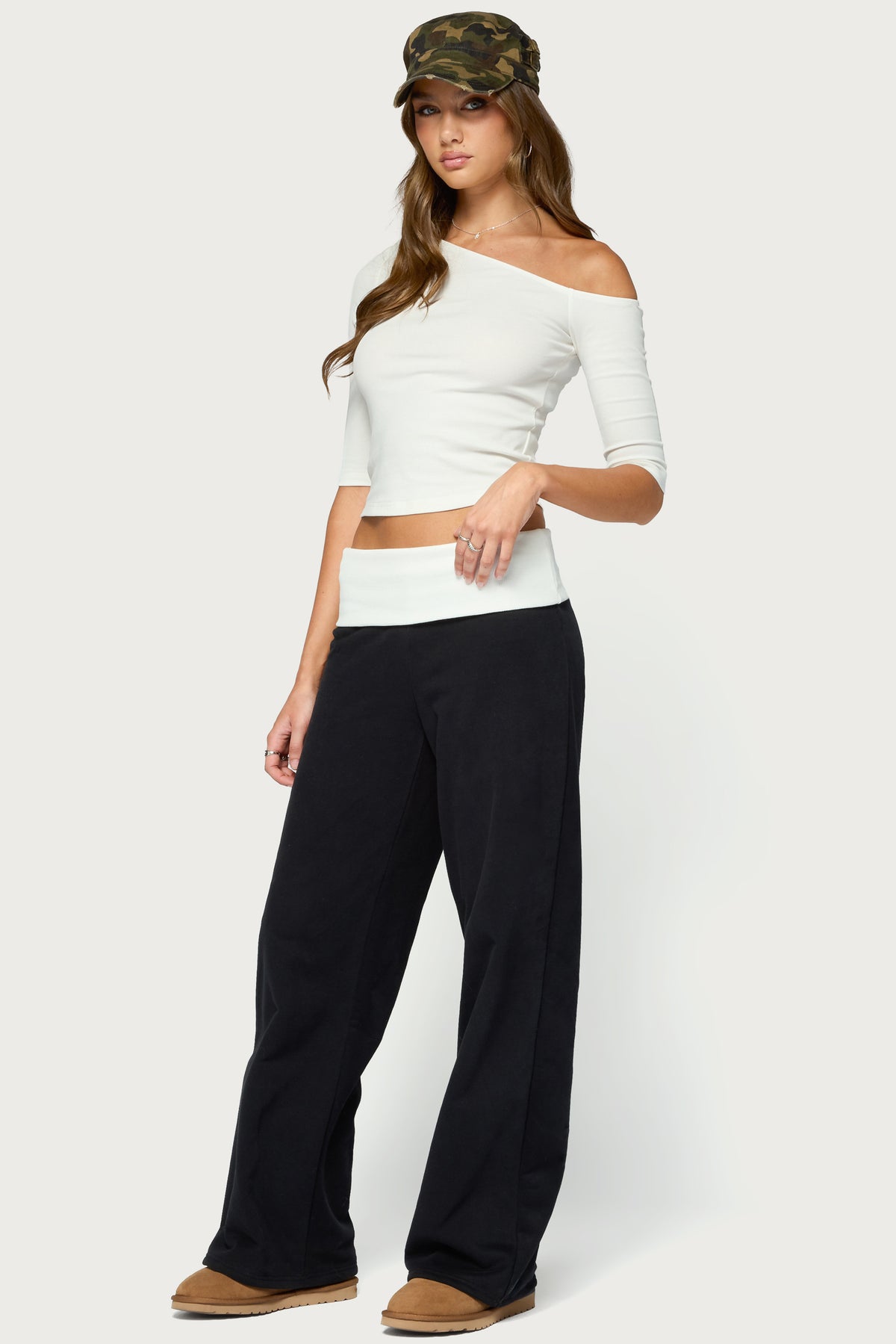 Idha Contrast Foldover Baggy Sweatpants