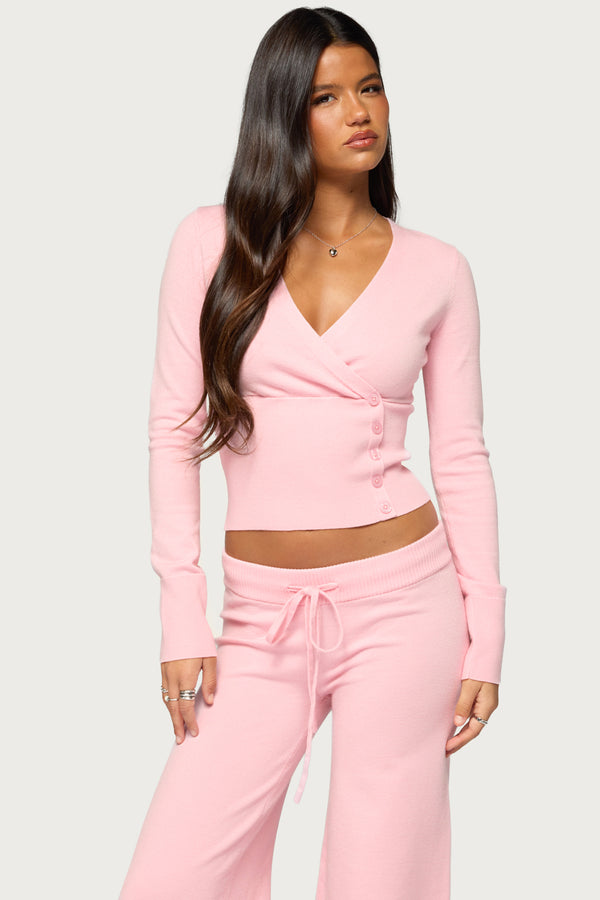 Eddie Long Sleeve Knit Wrap Top view 1