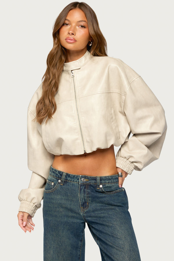 Naeva Cropped Faux Leather Jacket view 2